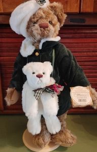 17 1/2" Gund Bear lmt. Ed. "Ashley" with white bear muff and stand. Holiday. Tag
